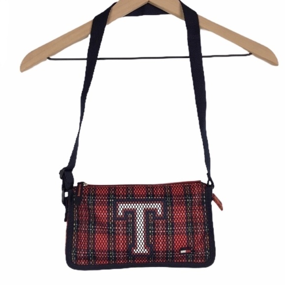 TOMMY HILFIGER Mini Purse Y2K Style Bag Plaid Tartan Mesh Sporty Classic Varsity - Picture 16 of 16